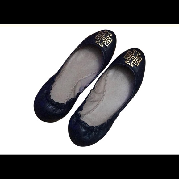 Tory Burch Navy Gold Melinda Ballet Flats size 7.5 - Picture 1 of 4